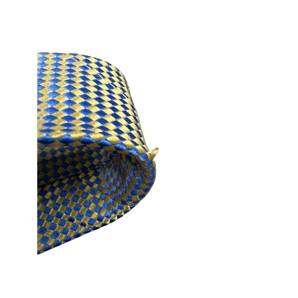 Donald J Trump Signature Coll. Blue Gold Silk Micro Check Necktie 3.75in‎ GEO